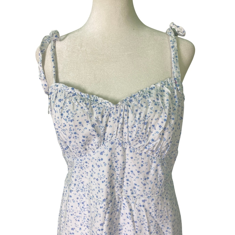 Hollister‎ Babydoll Mini Sundress White Blue Ditsy Floral Lined Ruffle (Size L) - Picture 3 of 14